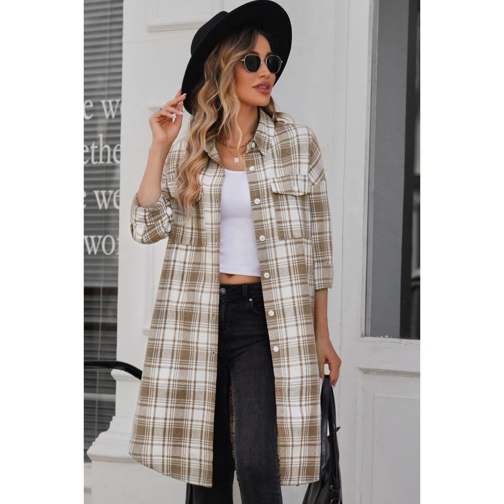 Long Plaid Button Down Shacket - Picture 6 of 7